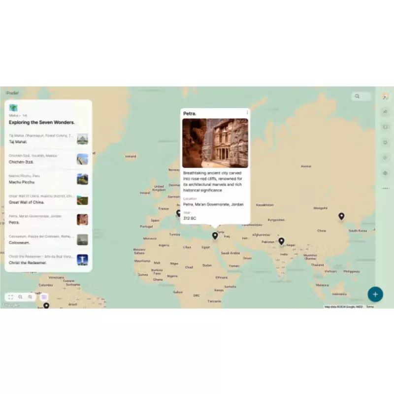 Weltkarte, Kartenoberfläche, Standort-Pins, Reise-App, Textblasen