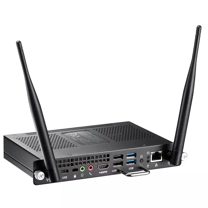 Mini-PC, Wi-Fi Antennen, HDMI, USB-Anschlüsse, Ethernet