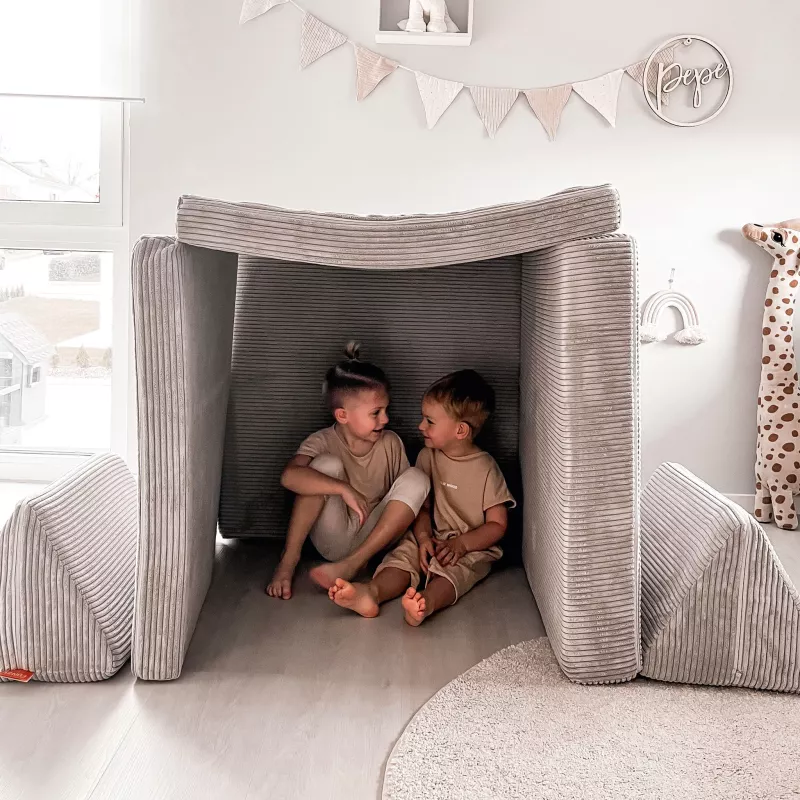 Kuben, Spielhaus, Kuscheltunnel, Kinderzimmer, Baustein, Grau