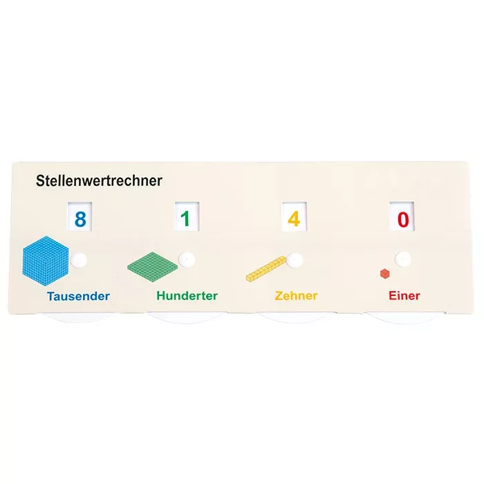 Stellenwertrechner, Stoffmengenzähler, Zahlensymbole, Zahlenwürfel, Tausender Hundert