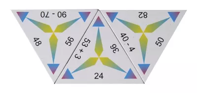 triangular pieces, puzzle tiles, colorful triangles, geometric design, numbers printed
