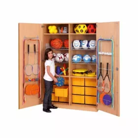 Sportschrank, 190 x 126,4 x 60 cm, mit 4 Gitterkörben, 12 Boxen und Gerätehaken