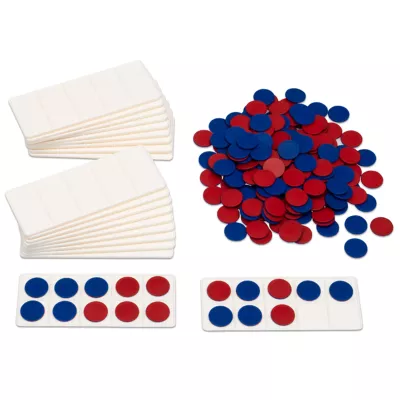 Spielgeld, Zähler, rote blaue Chips, Spielfigurenset, Kunststoffstücke