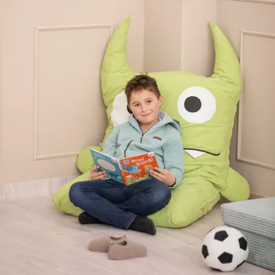Kindersessel, Plüschsessel, Lesesessel, Buch Lesen, Grüner Sitzsack