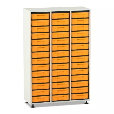 Werkzeugschrank, Ordnungsboxen, Kastenschubladen, orange Schubladen, Aufbewahrungsschrank