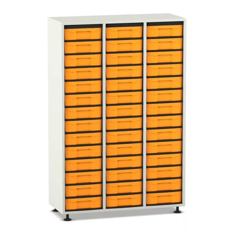 Werkzeugschrank, Ordnungsboxen, Kastenschubladen, orange Schubladen, Aufbewahrungsschrank