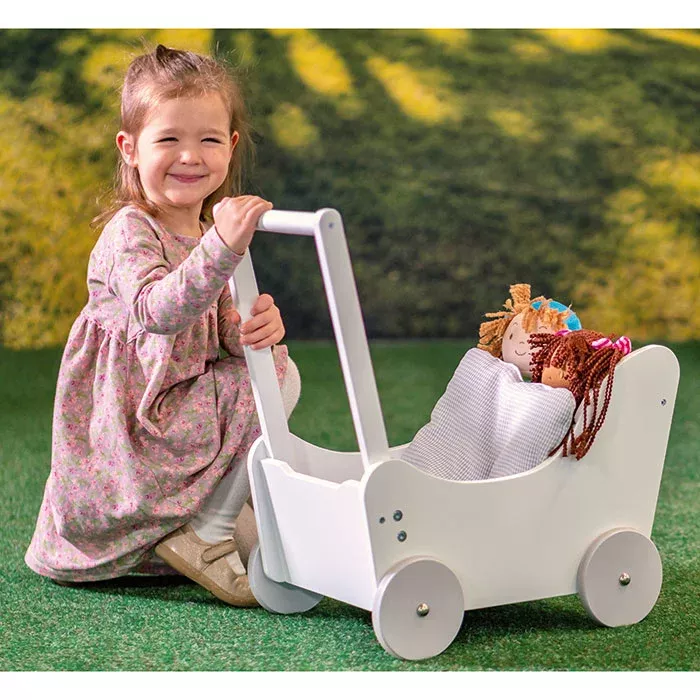 Kinderwagen, Puppe, Holzspielzeug, Garten, Spielzeugwagen