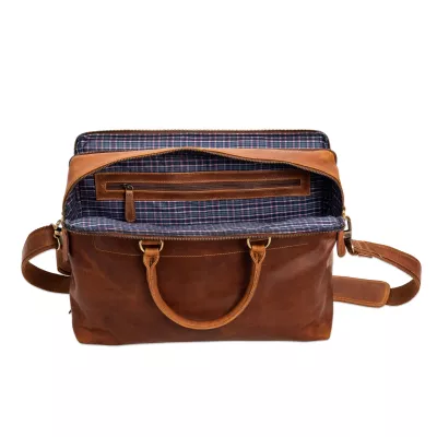 Lederbeutel, Messenger-Tasche, Braun, Reißverschlusstasche, Canvasfutter