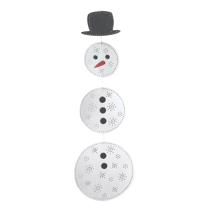 Schneemann, Girlande, hängbare Dekoration, Kreise Scheiben, schwarzer Hut