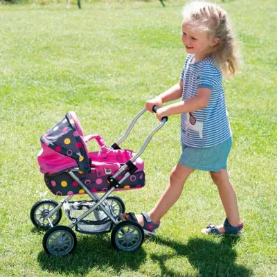 Kinderwagen, Spielzeugwagen, Puppenwagen, Rosa, Polka Dots