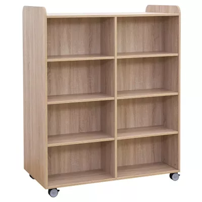 Regal, Bücherregal, Holzoptik, Regal mit Rollen, 2-säulen Regaleinheit