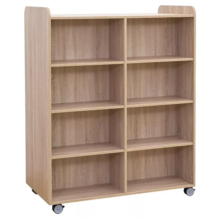 Regal, Bücherregal, Holzoptik, Regal mit Rollen, 2-säulen Regaleinheit