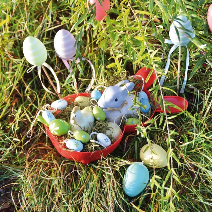 ostereier, ostern, korb, kugeln, hase