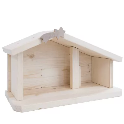 Holzstall, Miniaturhaus, Naturholz, Holzfigur, Weihnachtskrippe
