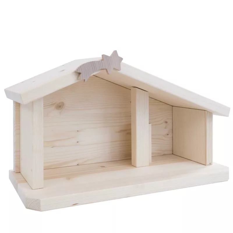 Holzstall, Miniaturhaus, Naturholz, Holzfigur, Weihnachtskrippe