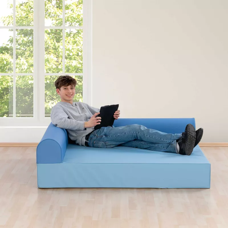 Sofa, Kindersofa, Sitzbank, Grau-Blau, Tablet-Halterung