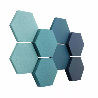 Sechseckige Paneele, Wandverkleidung, Akustikpaneele, Hexagon Muster, Blaugrüne Farben