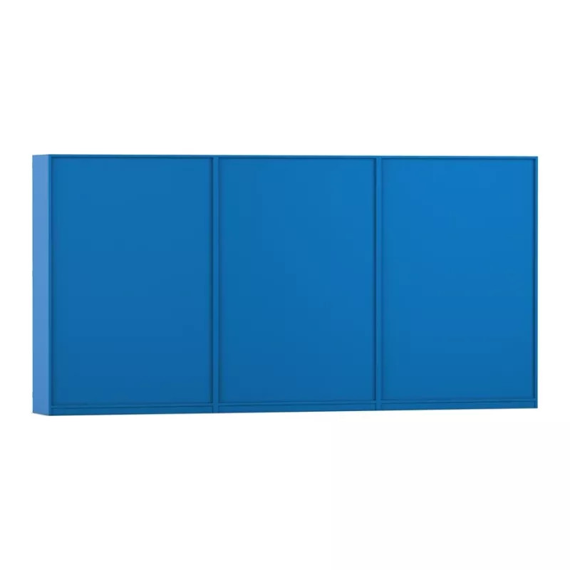 Schiebeterschrank, blaues Regal, Schranktüren, Dreifeld, Aufbewahrungseinheit