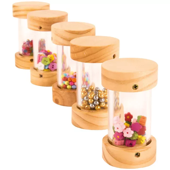 Glasflasche, Perlenfüllung, Holzkappe, Bastelbedarf, kleine Perlen