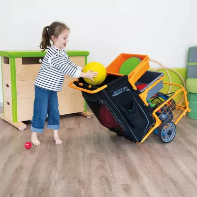 Kinder, Ballspiel, Rollwagen, Tasche, Spielzeugkorb