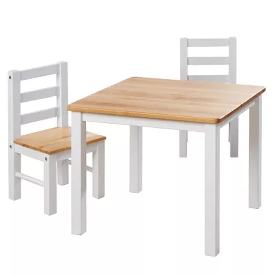 Kinderstuhl, Tisch-Set, Holztisch, Weiß, Massivholz-Top