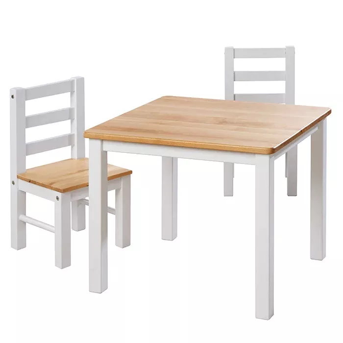 Kinderstuhl, Tisch-Set, Holztisch, Weiß, Massivholz-Top