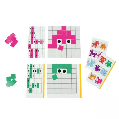 pixelart, grid-puzzle, pink-pieces, green-pieces, color-coding