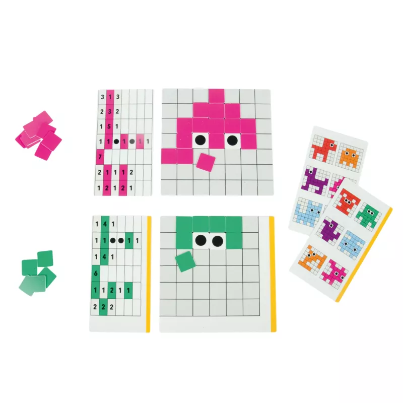 pixelart, grid-puzzle, pink-pieces, green-pieces, color-coding