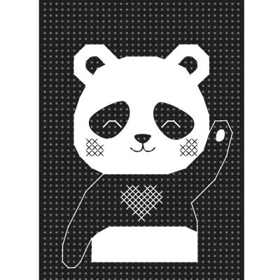 Panda, Panda Illustration, Schwarz-Weiß, Herzmuster, Steckbrief-Look