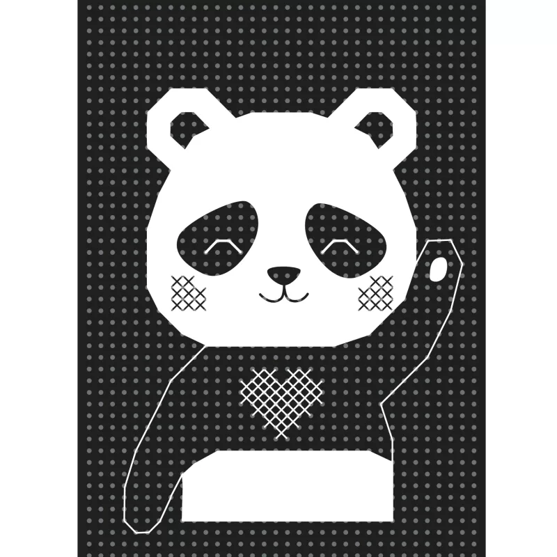 Panda, Panda Illustration, Schwarz-Weiß, Herzmuster, Steckbrief-Look