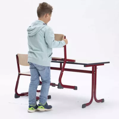 Schulbank, Schreibtischbank, Schultisch, Holzplatte, Metallgestell