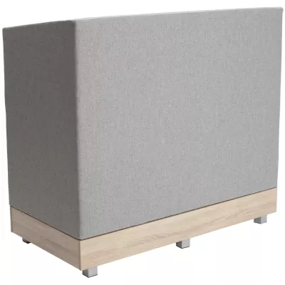 Sofa Rückseite, Polsterwand, Beige Stoff, Holz Sockel, Grau Bezugsstoff