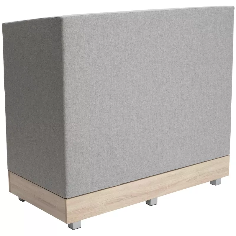 Sofa Rückseite, Polsterwand, Beige Stoff, Holz Sockel, Grau Bezugsstoff