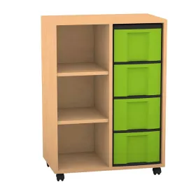 Klassenzimmerregal, 66,5 x 40,8 cm, mit 3 Fächern und 4 Boxen