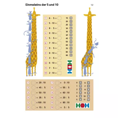 Multiplikation, Mathe Übungsblatt, Tiermotiv, Giraffe, Zahlenreihen