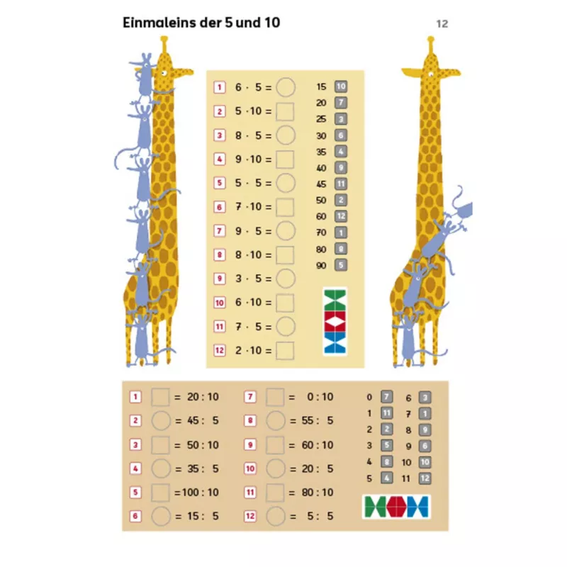 Multiplikation, Mathe Übungsblatt, Tiermotiv, Giraffe, Zahlenreihen