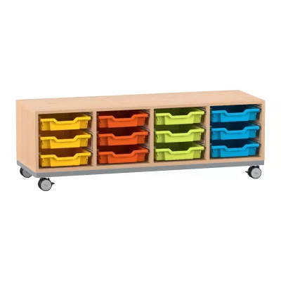Wagen mit Rollen, Sortierkasten, bunte Schalen, Rollwagen, Aufbewahrungseinheit
