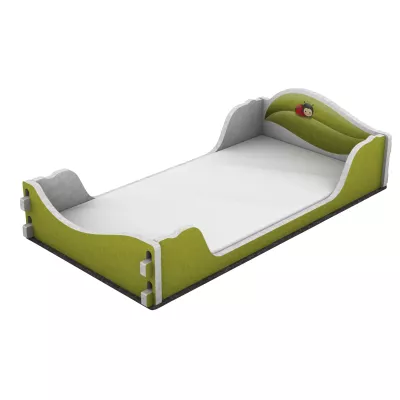 Kinderbettrahmen, Luftbett, Grüne Farbe, Bettseite, Motiv Blatt mit Käfer