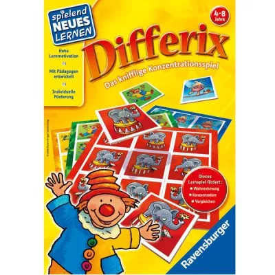 Kinderspiel, Konzentratiospiel, Differix, Brettspiel, Elefanten-Design