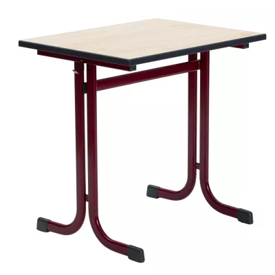 Schreibtisch, Kinderhöhe, Holzplatte, Metallgestell, rot