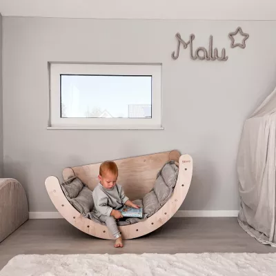 Kinderstuhl, Knicksofa, Holzstuhl, Grau, Kinderzimmer