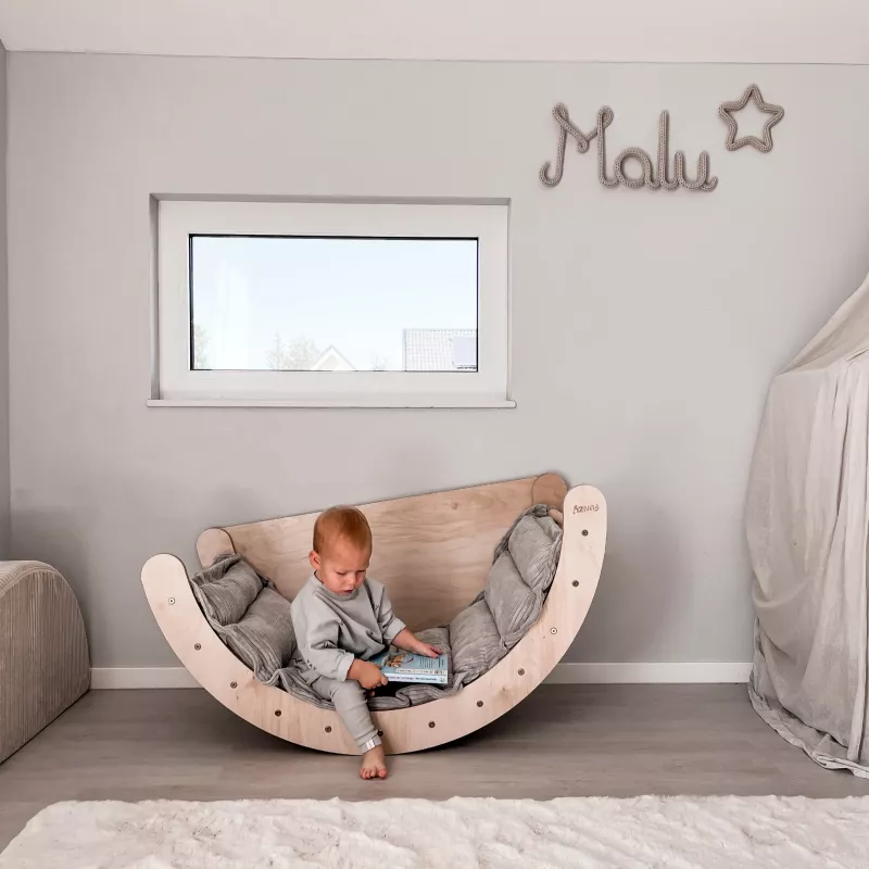 Kinderstuhl, Knicksofa, Holzstuhl, Grau, Kinderzimmer
