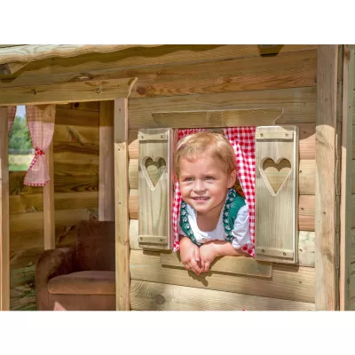 Holzhaus, Spielhaus, Kletterhaus, Kinderzimmer, Sommeroutfit