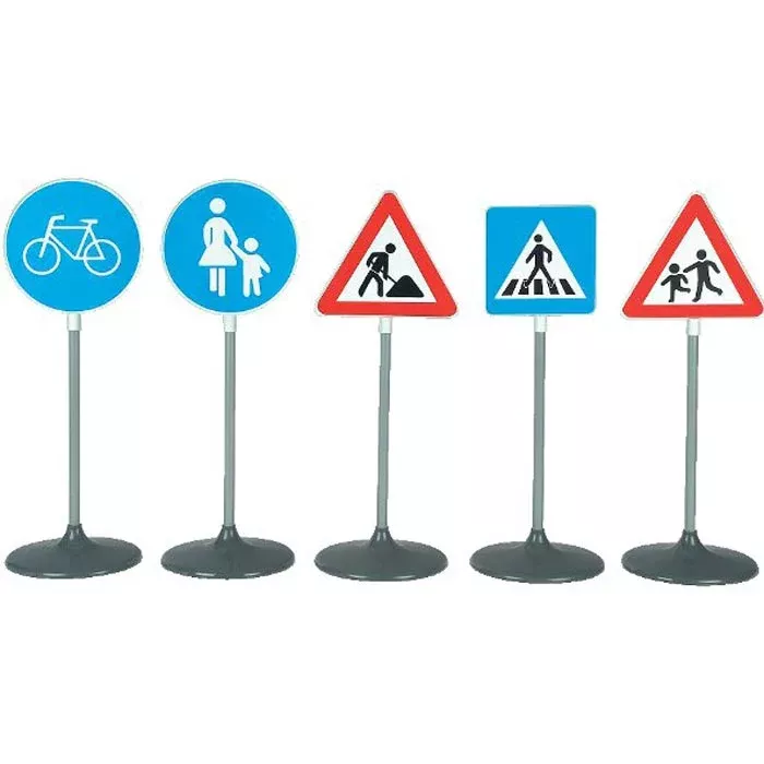 Verkehrsschilder, Fußgängerzeichen, Baustellenzeichen, Blaues Kreisschild, Kinder kreuzen