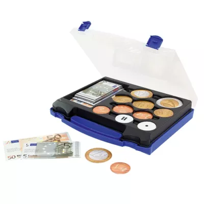 Münzen, Geldbox, Euro-Scheine, Euro-Münzen, Spardose-Set