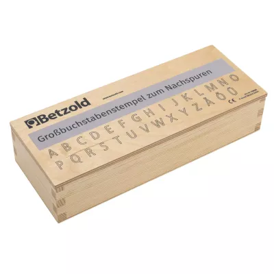 Holzbox, Alphabet-Stempel, Stempel-Holz, Nachstempel, Großbuchstaben