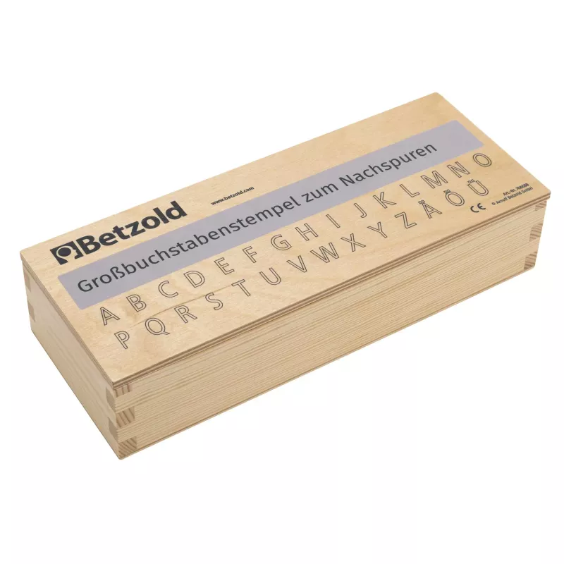 Holzbox, Alphabet-Stempel, Stempel-Holz, Nachstempel, Großbuchstaben