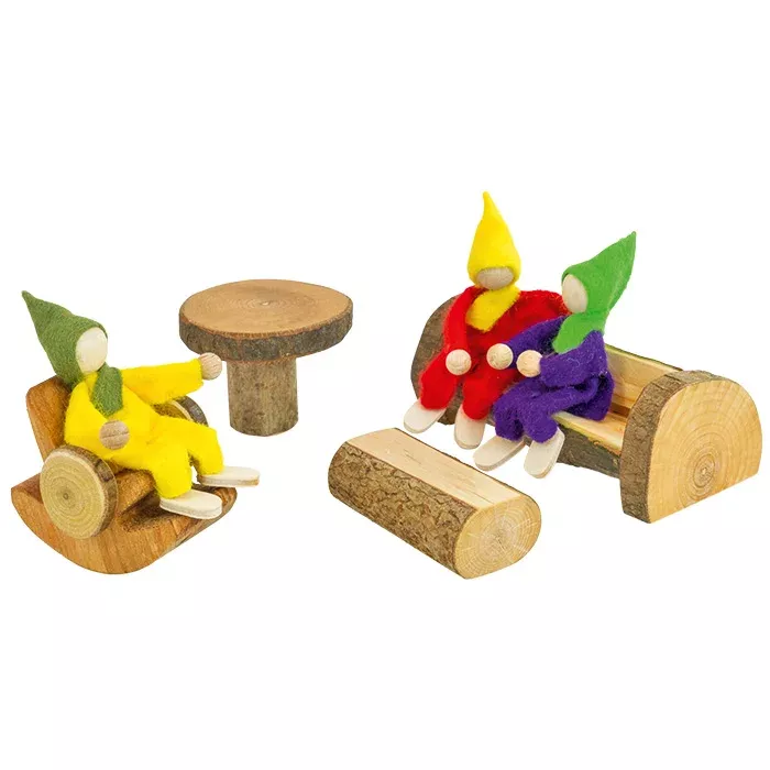 Holzspielzeug, Waldfiguren, Sitzecke, Miniaturen, Puppen