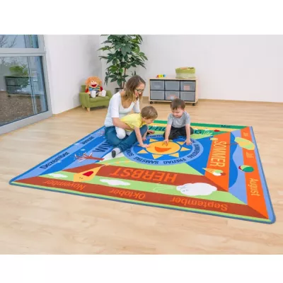 Kinderteppich, Lernteppich, Weltkarte, Sonnensymbol, Kinderzimmer