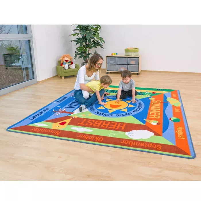 Kinderteppich, Lernteppich, Weltkarte, Sonnensymbol, Kinderzimmer
